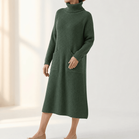 Velara Women's Turtleneck Knitted Jumper Dress with Pockets