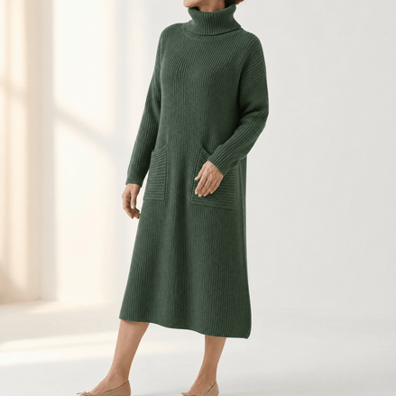 Velara Women's Turtleneck Knitted Jumper Dress with Pockets