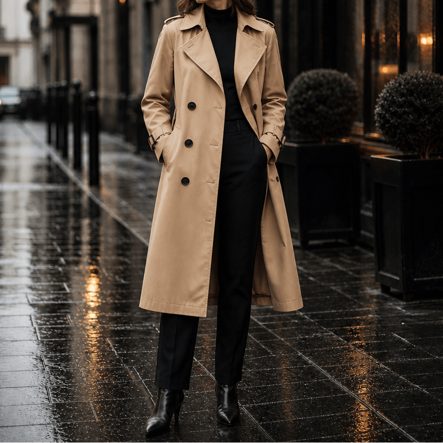 Mayfield Double-Breasted Long Belted Trench Coat for Women in Acetate