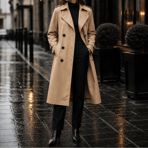 Mayfield Double-Breasted Long Belted Trench Coat for Women in Acetate