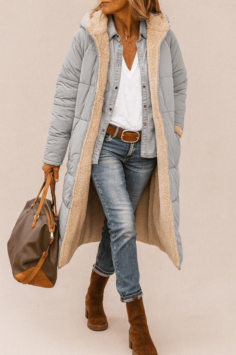 Sasha Faux Shearling-Lined Longline Winter Coat for Women