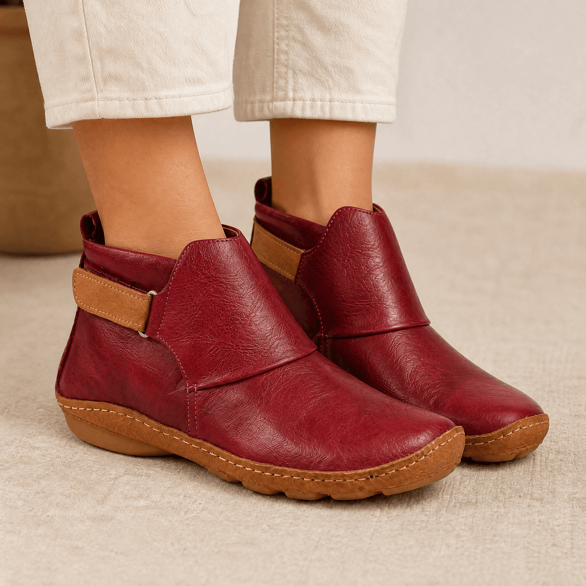 Solena Wide-Fit Adjustable Women's Ankle Boots with Strap for Sensitive Feet