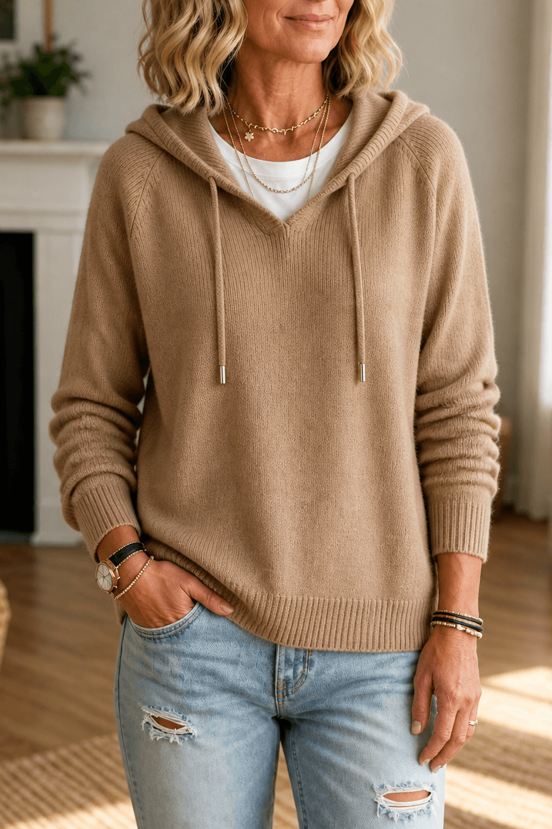 Women's Ribbed Hooded Knit Jumper with Drawstring