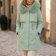 Women's Hooded Mid-Length Parka Coat with Faux-Fur Trim