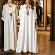 Vestara Striped V-Neck Maxi Dress with Pockets and Long Sleeves