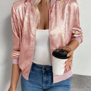 Nessa High-Neck Cropped Polyester Bomber Jacket for Women