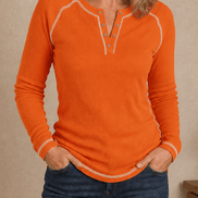 Women's Waffle Knit Henley Top with Button Placket