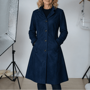 Women's Long Suede-Effect Button-Front Coat with Clean Vertical Line