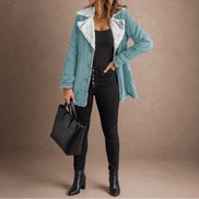 Sherpa-Lined Suede-Finish Lapel Jacket with Mid-Length Tailored Cut