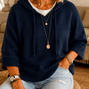 Women's Hooded Knit Jumper with Drawstring and Dropped Shoulders