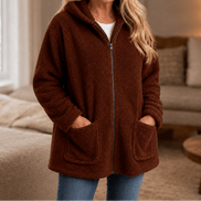 Cozelle Plush Hooded Oversized Fleece Zip-Up Jacket for Women