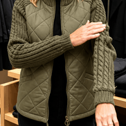 Women's Knit-Panel Quilted Puffer Jacket with Ribbed Cuffs
