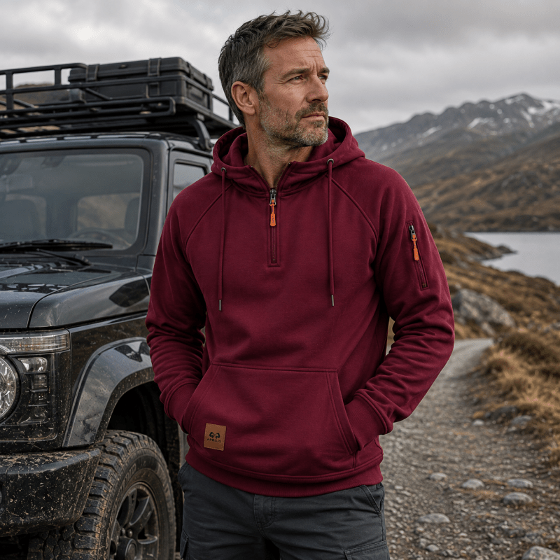 Men's Half-Zip Hooded Sweatshirt with Kangaroo Pocket and Adjustable Hood