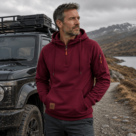 Men's Half-Zip Hooded Sweatshirt with Kangaroo Pocket and Adjustable Hood