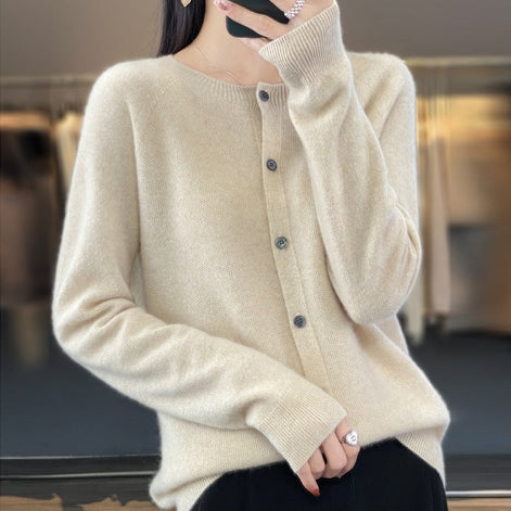 Danielle Button-Front Knitted Crew Neck Cardigan for Women