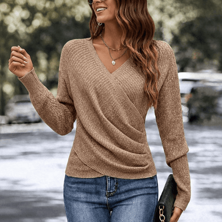 Women's Crossover Wrap V-Neck Knitted Jumper Top