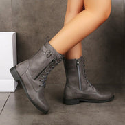 Hazel Lace-Up Combat Boots with Side Zip and Buckle Detail in Faux Leather