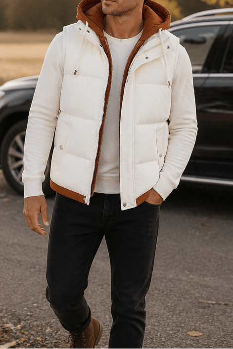 Men's Double-Layered Hood Padded Puffer Vest