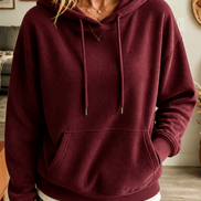 Ribbed Corduroy-Look Hoodie with Front Pocket for Women