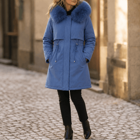 Women's Hooded Mid-Length Parka Coat with Faux-Fur Trim