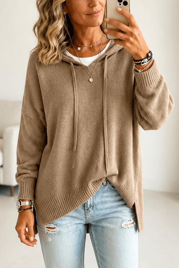 Women's Oversized Hooded Knitted Jumper with Drawstring