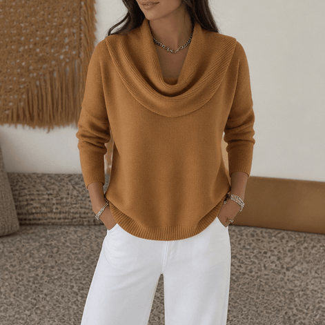 Women's Cowl Neck Knitted Jumper with Drape Detail