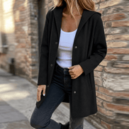 Women's Hooded Knitted Cardigan with Button Front and Pockets