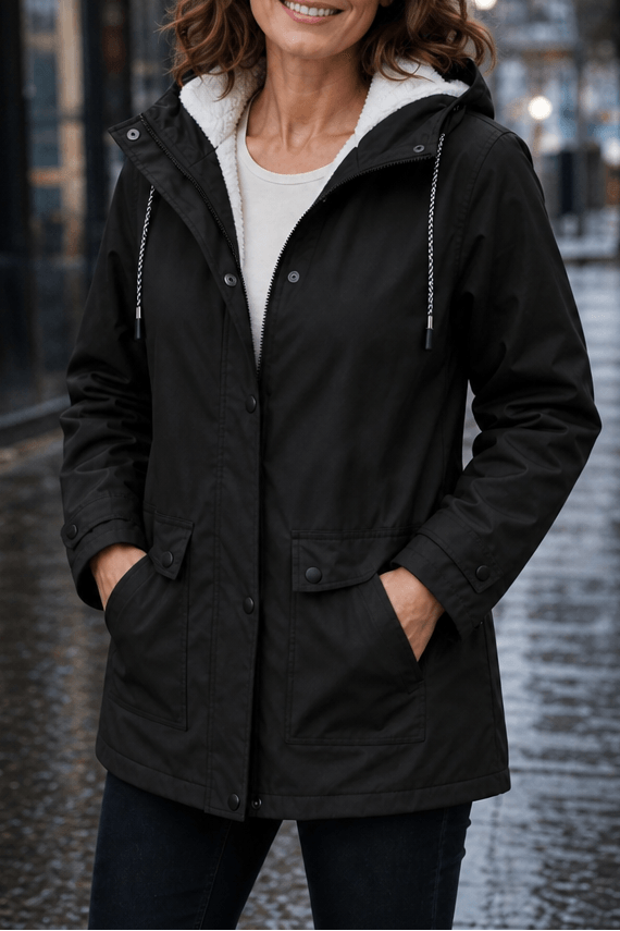 Waterproof Plush-Lined Hooded Jacket with Fleece Trim