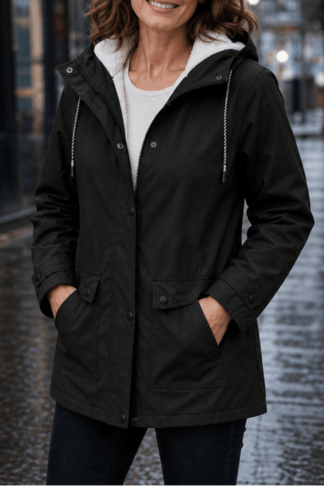 Waterproof Plush-Lined Hooded Jacket with Fleece Trim