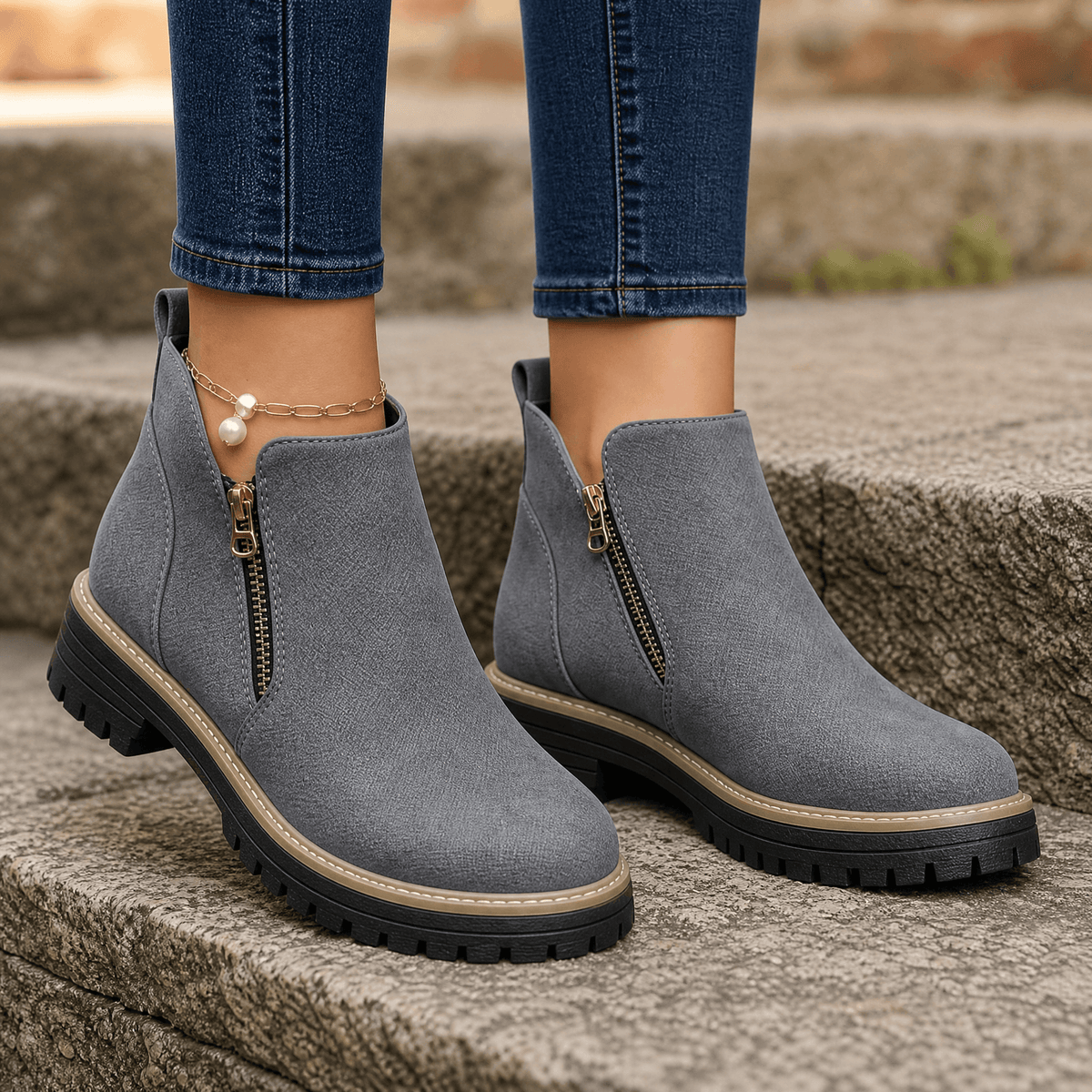 Strida Cushioned Platform Ankle Boots with Side Zip for Women
