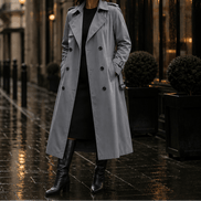 Mayfield Double-Breasted Belted Long Trench Coat with Tailored Waist for Women