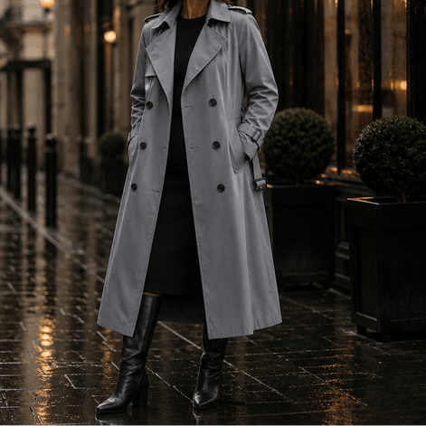 Mayfield Double-Breasted Belted Long Trench Coat with Tailored Waist for Women