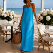 Women's Linen-Look Maxi Slip Dress with Adjustable Straps