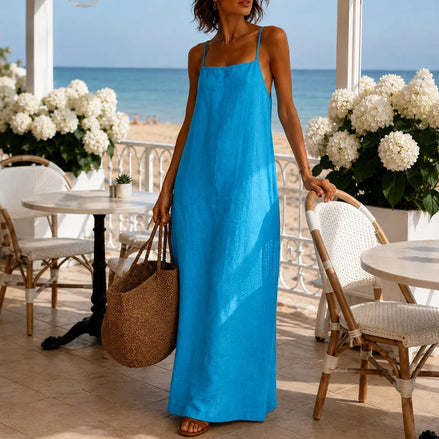 Women's Linen-Look Maxi Slip Dress with Adjustable Straps