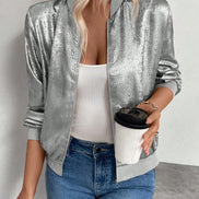Nessa High-Neck Cropped Polyester Bomber Jacket for Women