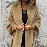 Fringe-Trim Draped Shawl Collar Open-Front Wool Winter Coat for Women