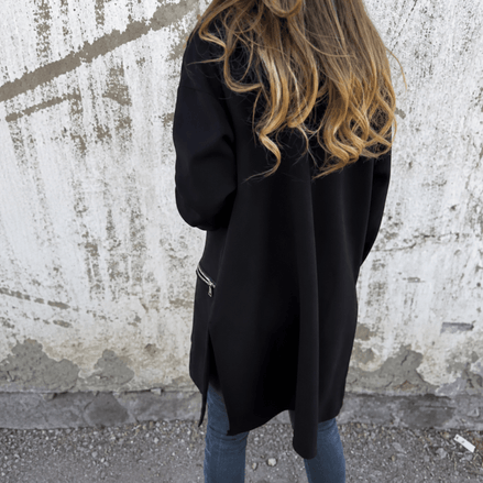 Women's Longline Hooded Zip-Up Jacket with Pockets