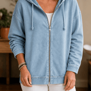 Women's Washed Relaxed Zip-Up Hoodie Jacket with Lined Hood