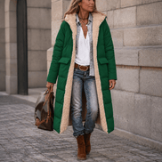 Reversible Hooded Long Puffer Coat with Faux Shearling Lining