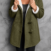 Women's Hooded Faux Suede Toggle Coat with Plush Sherpa Lining