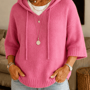 Women's Hooded Knit Jumper with Drawstring and Dropped Shoulders