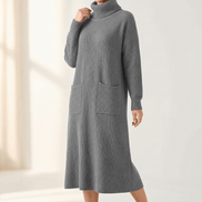 Velara Women's Turtleneck Knitted Jumper Dress with Pockets