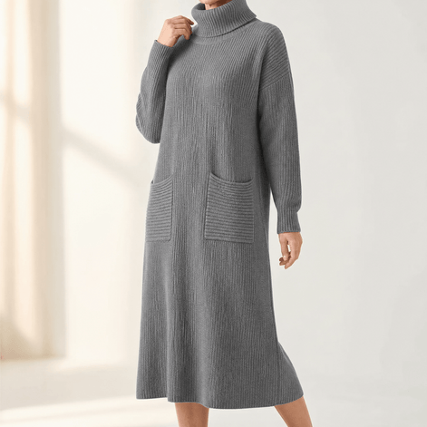Velara Women's Turtleneck Knitted Jumper Dress with Pockets
