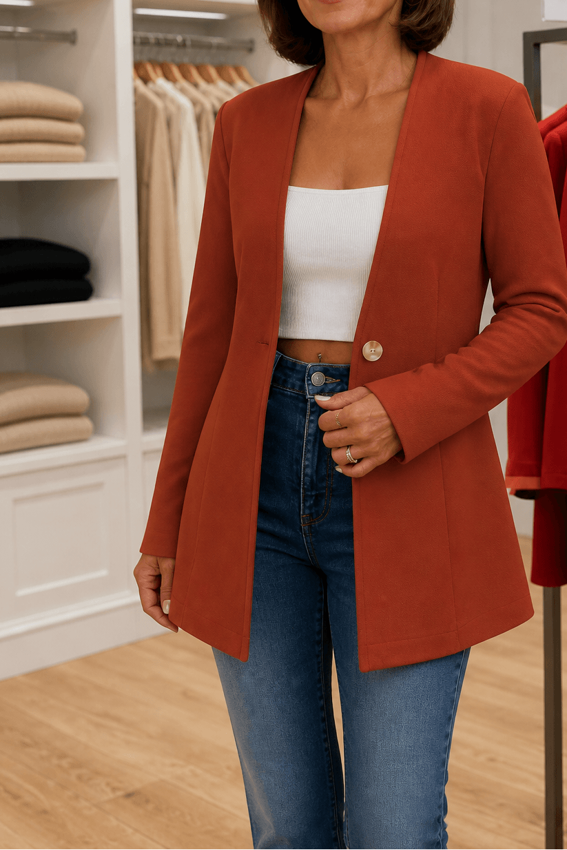 Linevalle V-Neck Single-Button A-Line Women's Tailored Blazer in Polyester