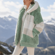 Women's Oversized Faux Fur Color-Block Hooded Coat