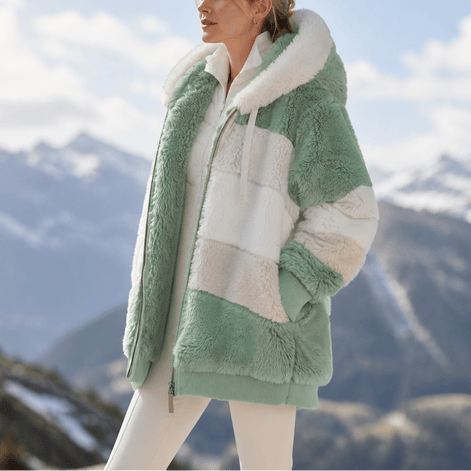 Women's Oversized Faux Fur Color-Block Hooded Coat