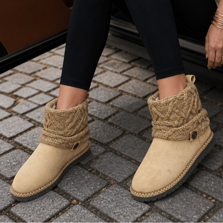 Coziva Cable-Knit Cuffed Mid-Calf Suede Boots for Women