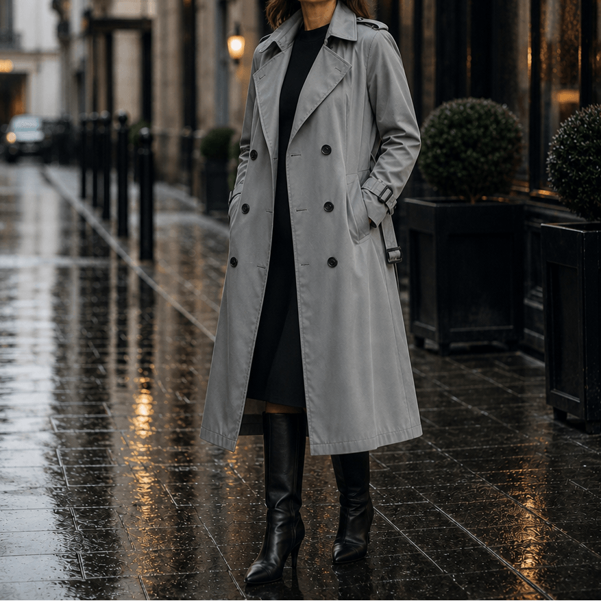 Mayfield Double-Breasted Long Belted Trench Coat for Women in Acetate