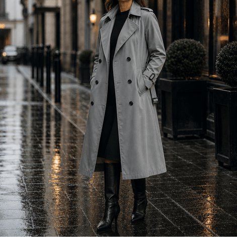 Mayfield Double-Breasted Long Belted Trench Coat for Women in Acetate
