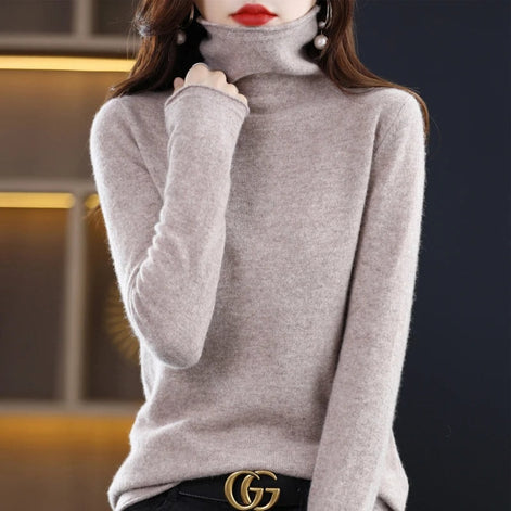 Women's Wool Turtleneck Knitted Jumper with Ribbed Cuffs